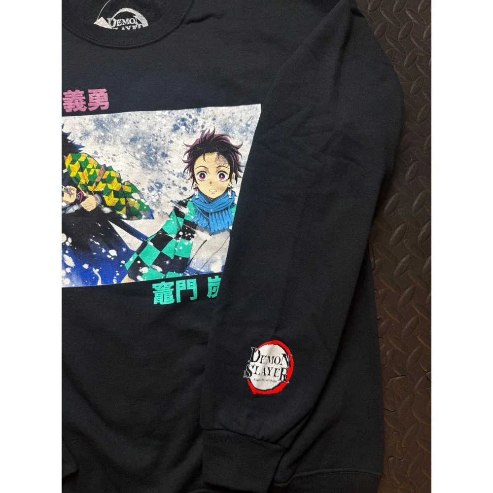 Demon Slayer Tanjiro Giyu Graphic Sweatshirt Black Crewneck Anime Mens Med NWT